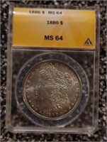 1886-P Morgan Dollar: ANACS MS64