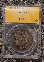 1891-CC Morgan Dollar: ANACS F 15