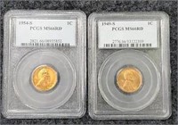 (2) PCGS MS66RD 1954-S & 1949-S Pennies