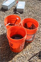 LOT OF 3 BUCKETS FULL OF MISC HARDWARE/TOOLS/ETC.