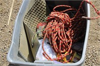 LARGE TOTE FULL OF MISC SHOP SUPPLIES/ROPE/ LIGHTS