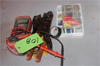 LOT OF ELEC CONNECTORS/WIRE STRIPPERS/TESTER