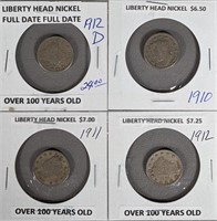 Four Liberty Head Nickels, Various Dates