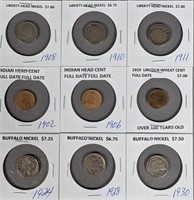 Nine Nickels & Cents Set, Various Dates
