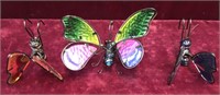 Lot of 3 Glass Wing Butterfly Decorations