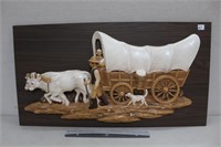 WAGON'S HO SCULPTURED ART PANEL 30X16 INCHES