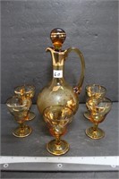 LOVELY GILDED GLASS DECANTER & STEMWARE