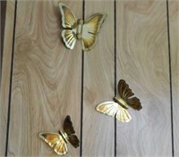 Set of 6 Mid Century brass wall art butterflies -