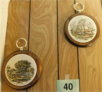 Set of 4 Currier & Ives Seasons wooden framed