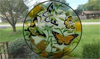 Round stained glass look butterfly sun catcher,