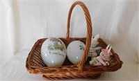 2 vintage hand blown glass Easter eggs, hand