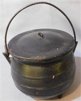 Miniasture cast iron 3 toed cauldron w/ lid, 5"h,
