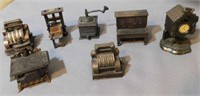 7 vintage metal pencil sharpeners: stove - 2 cash
