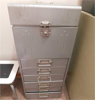 Metal file divided box over 6 drawers cabinet,