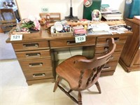 Vintage wooden desk, 9 drawer, 54x24x30"H -