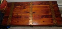 Vintage cedar chest with copper band detail,
