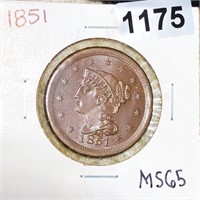1851 Braided Hair Large Cent GEM BU