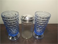 3 Cube Blue Cups & Sugar Dispenser