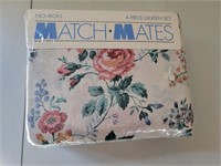 Match Mates NIP 4 Piece Queen Sheet Set