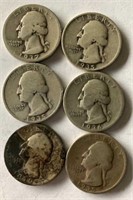 (6) 1930s Silver Quarters
