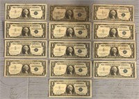 (13) One Dollar Silver Certificates
