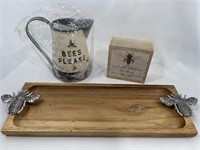Bee Wood Dish,Water Pitcher, Wood Sign