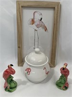 Flamingo jar, sign, salt & pepper