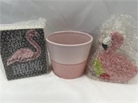 Pink Flamingo Pot, Napkin holder, sign