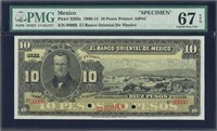 Mexico Banco Oriental 10 Pesos ND (1900-14) Pick S382s M461s Specimen PMG Superb Gem Unc 67 EPQ