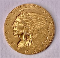 Gold $2 1/2 quarter Eagle 1912 Indian Head