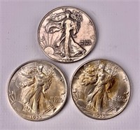 Three Walking Liberty half dollars, 2-1935, 1942