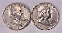 Two Franklin silver half dollars - 1950, 1952
