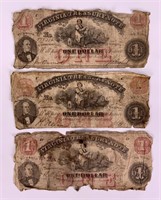 3 - $1 Virginia Treasury Notes - well worn