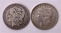 2 - O mint silver dollars - 1896 and 1897