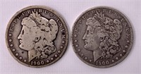 Two 1900 O silver dollars