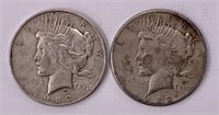 Two 1922 silver dollars, S mint mark
