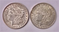2 Morgan silver dollars 1921