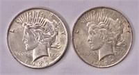 Two 1923 Peace silver dollars