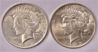 Two 1923D Peace silver dollars