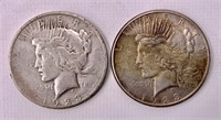 Two 1923S Peace silver dollars