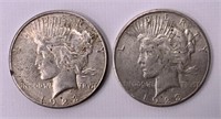 Two 1923S Peace silver dollars
