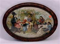 Oval print in convex frame, faux mahogany,