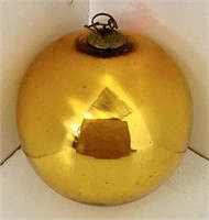 Glass Christmas ball, gold color, brass hook,