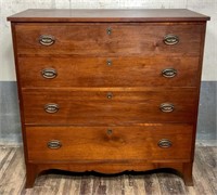 Walnut 4 drawer chest, solid ends, French feet