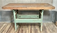 Oak butcher block bench - work table, painted