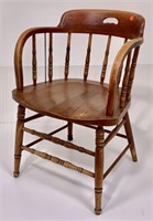 Oak bar chair, bentwood back and arms, turned