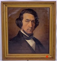 Oil portrait on canvas, paint fleck above left eye