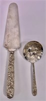 Sterling repousse ladle (Kirk), cake knife
