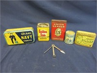 Lot of 5 Tobacco Coffee Vintage Tins and Opener