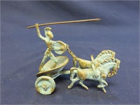 Brass Female Gladitor on Horse Chariot